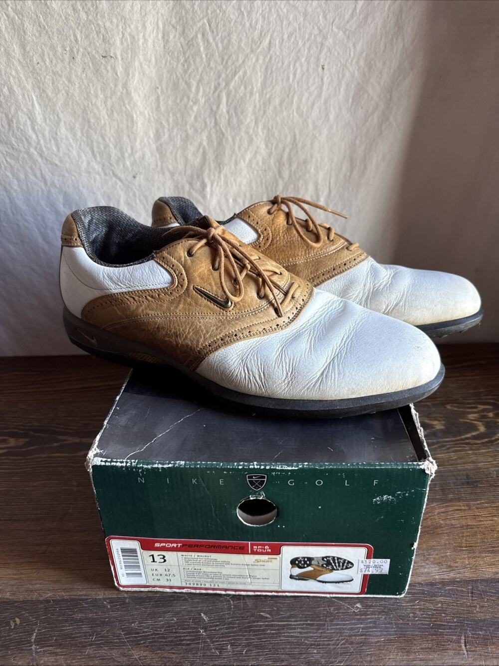 Nike Sport Performance Golf Shoes Men's 13 So-Tour 6 White/Walnut